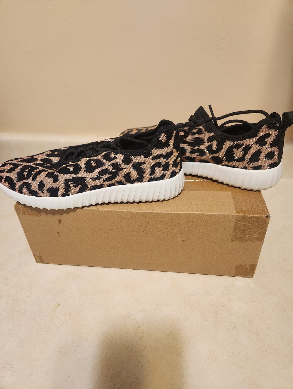 Forever Collectibles Leopard Knit Slip-On Sneakers - Black/Tan